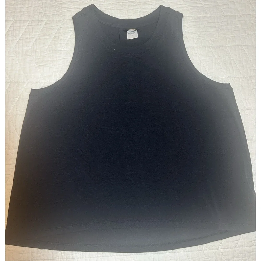 Athleta Tank Top Womens 1X Black Solid Stretch Round Neck Sleeveless Activewear - Picture 1 of 6